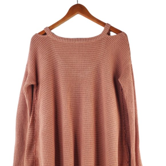 Free People Orange Moonshine V-neck Waffle Pullover. Size Medium - Picture 5 of 5